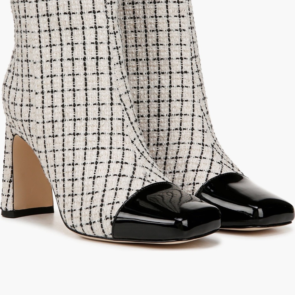 Circus by Sam Edelman Black Patent Cap-Toe Tweed Ankle Boots